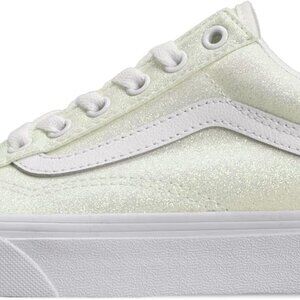 Vans women's Old Skool Sneaker, (UV Glitter) Pink/True White, Size 5.5